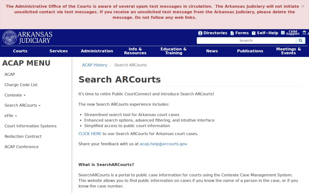 Lee County warrant search through the Search ARCourts overview